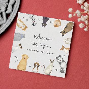 cute watercolor pets dogs cats sitter dog walker square business card