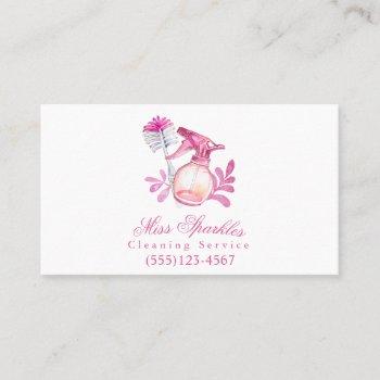 cute watercolor spray bottle cleaning service business card