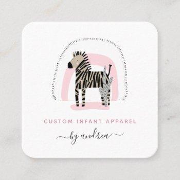 cute zebra baby pink rainbow kids baby boutique square business card