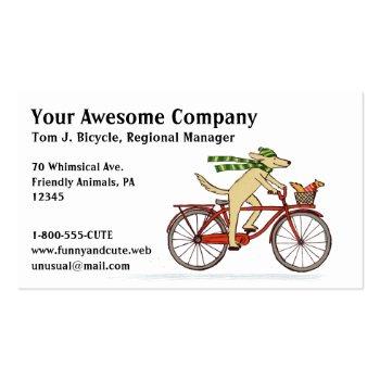 Small Cycling Dog With Squirrel Friend - Winter Scarf Business Card Front View