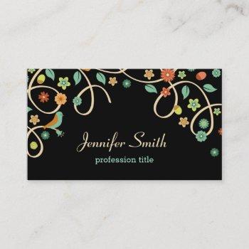 dark elegant swirl floral tree and bird business card