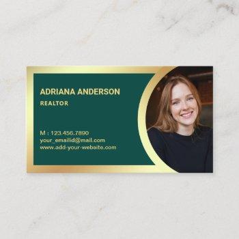 dark green gold foil real estate photo realtor business card