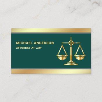 dark green gold justice scale lawyer attorney business card