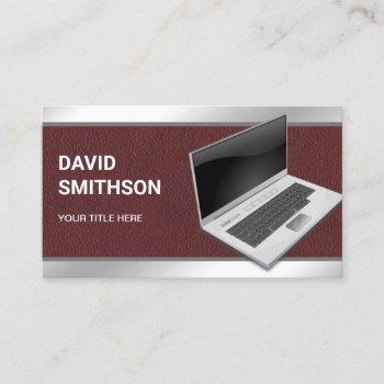 dark leather laptop pc computer repair technician business card