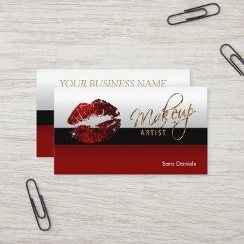 dark red, black and white cinnamon red lips business card