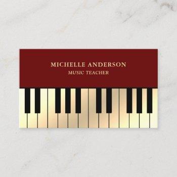 dark red cream gold piano keyboard teacher pianist business card