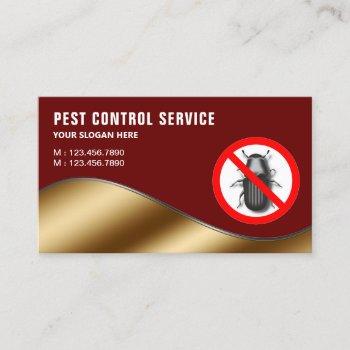 Small Dark Red Gold Pest Control Service Business Card Front View
