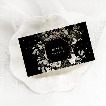 delicate wildflowers on black business card