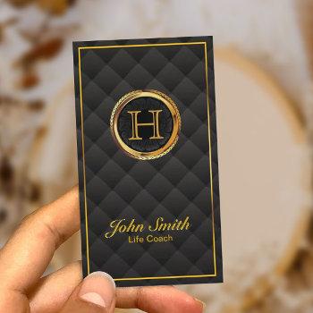 deluxe gold monogram life coach business card