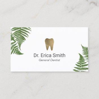 dentist botanical fern gold tooth dental care business card