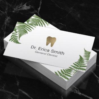 dentist botanical fern gold tooth dental care business card
