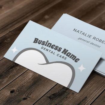 dentist cute white tooth baby blue dental care business card