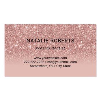 Small Dentist Glitter Tooth Rose Gold Ombre Dental Care Business Card Back View