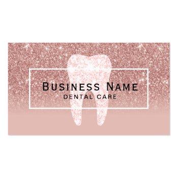 Small Dentist Glitter Tooth Rose Gold Ombre Dental Care Business Card Front View