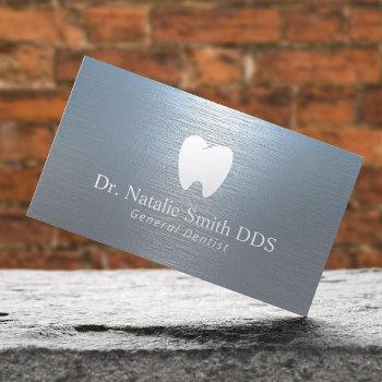 dentist modern brushed dusty blue dental office business card