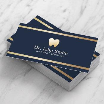 dentist modern gold stripe navy blue dental office business card