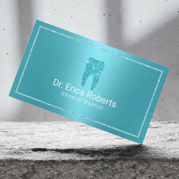 dentist modern turquoise metallic dental office business card