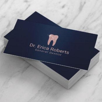 dentist rose gold tooth navy blue dental care business card