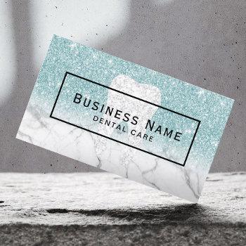 dentist tooth blue glitter marble dental care business card