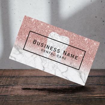 dentist tooth rose gold glitter marble dental care business card