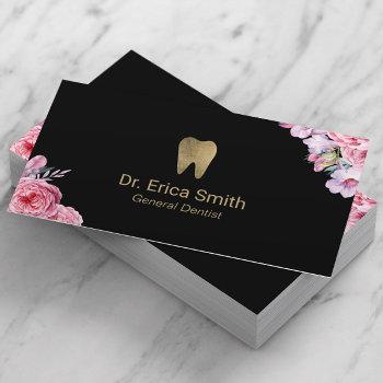 dentist vintage floral gold tooth dental care business card