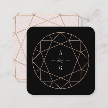 Small Diamond Rose Gold Gemstone Geometric Stylish Chic Square Business Card Front View