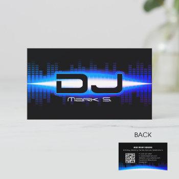 dj modern royal blue business card with qr code
