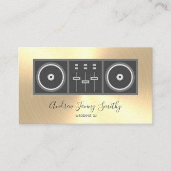 dj music turntable & dj mixer logo - gold faux business card
