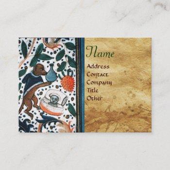 dog doctor with kitten parchment monogram business card
