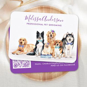 dog groomer pet sitting watercolor qr code busines business card