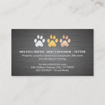 dog paws metal brushed business card