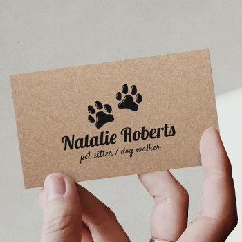 dog paws pet sitter dog walker rustic kraft  business card
