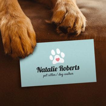 dog walker pet sitter cute paw heart business card