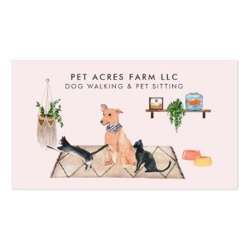 Small Dog Walker Pet Sitting Watercolor Business Card Front View