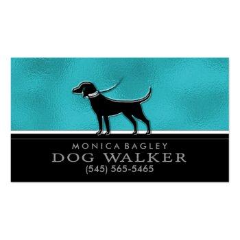 Small Dog Walker Teal Blue & Black Business Card Front View