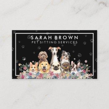 dogs paws frame flowers business card