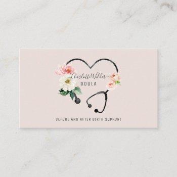 doula floral stethoscope business card