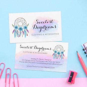 dreamcatcher watercolor feathers rustic boho chic business card