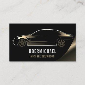 Small Driver Metallic Car Black Gold Auto Logo Business Card Front View