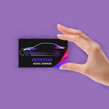 driver metallic car black purple neon auto business card