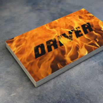 driver professional burning fire flame typography business card