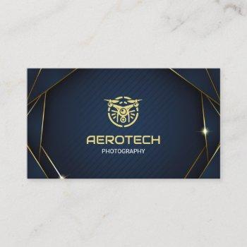 drone business cards navy gold modern
