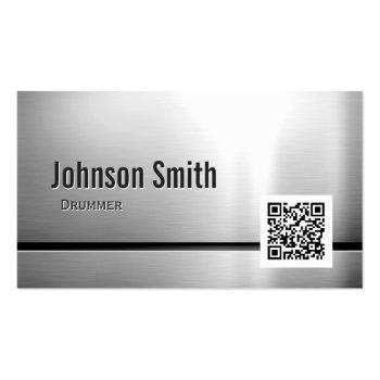 Small Drummer - Stainless Steel Qr Code Business Card Front View