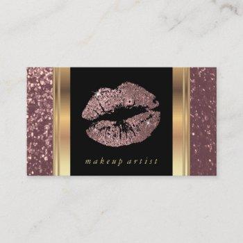 dusty rose gold glitter lips and elegant gold business card