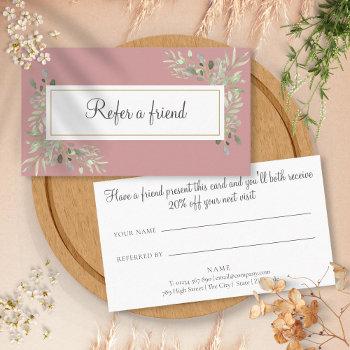 dusty rose gold greenery business referral card