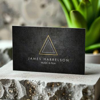 edgy faux gold triangle logo on black metal business card