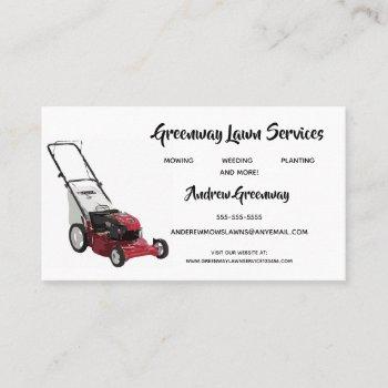 editable greenway red lawn mower business card