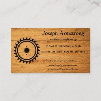 editable saw blade on wood carpentry business card
