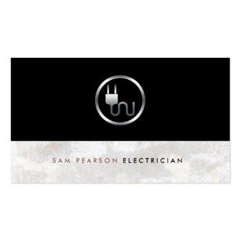 Small Electrician Bold Silver Electric Plug Icon Elegant Business Card Front View