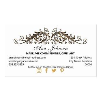 Small Elegant Antique Gold Swirls Black Glow Business Card Back View